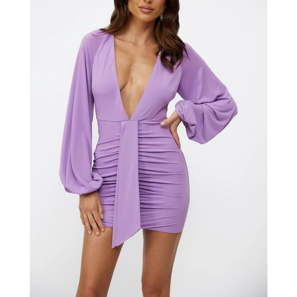 Saints + Secrets Babydoll Preppy Y2K Coquette Mini Dress Violet Lilac L A005453